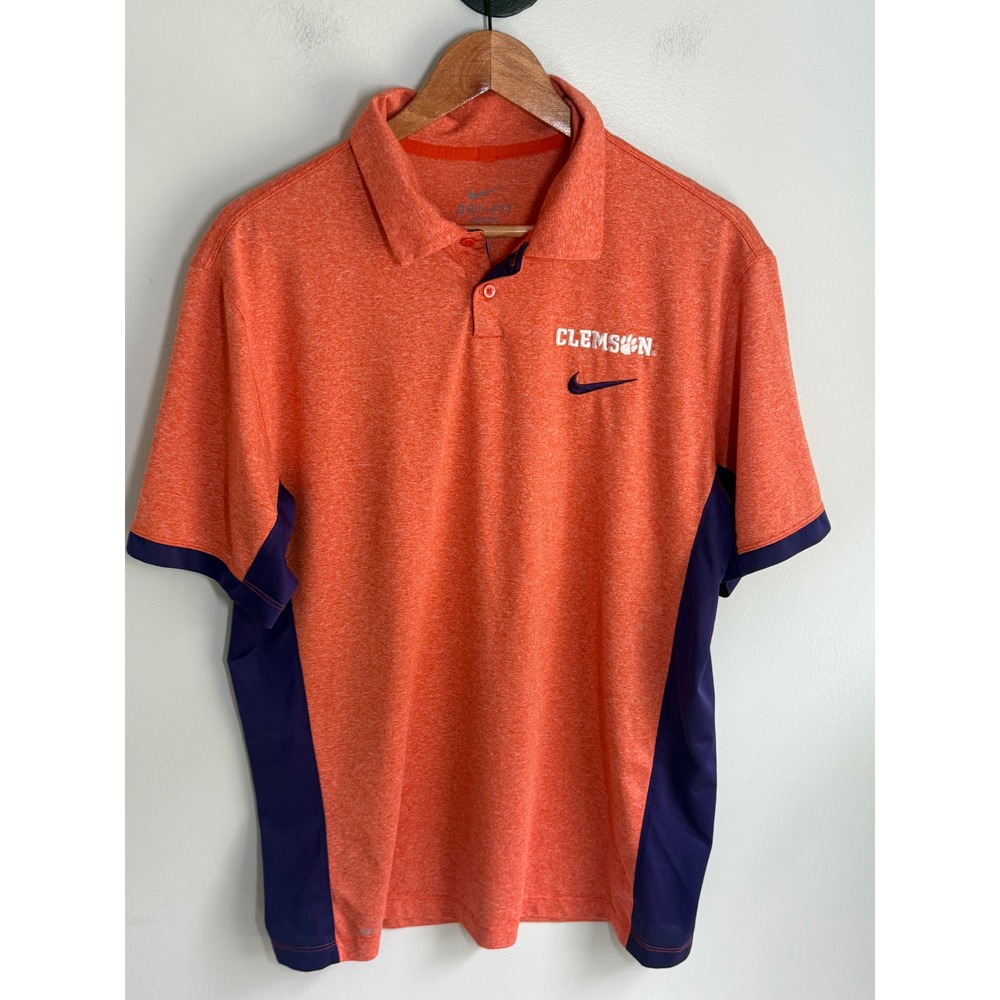 Nike Clemson Tigers Dri-FIT Polo Shirt Mens Large Orange Purple NCAA Football